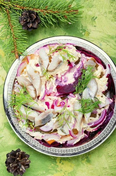 Christmas salad with herring — Stock Photo, Image