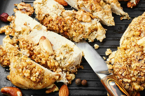 Stuffed chicken breast with nuts. — Stock Photo, Image