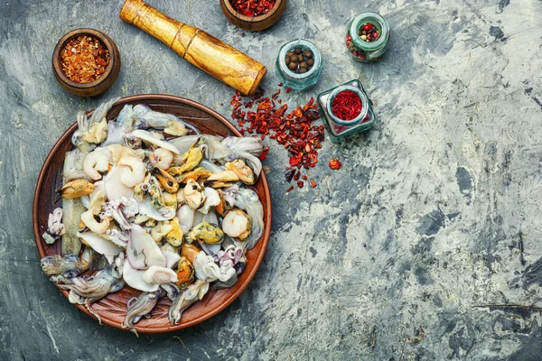 Fresh seafood on stone table — Stock Photo, Image