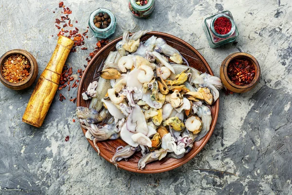 Fresh seafood on stone table — Stock Photo, Image