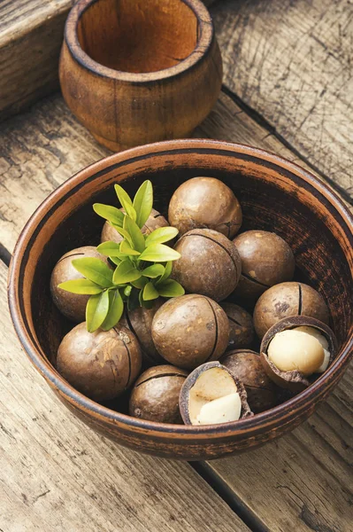 Montón Nueces Macadamia Cuenco Producto Saludable — Foto de Stock
