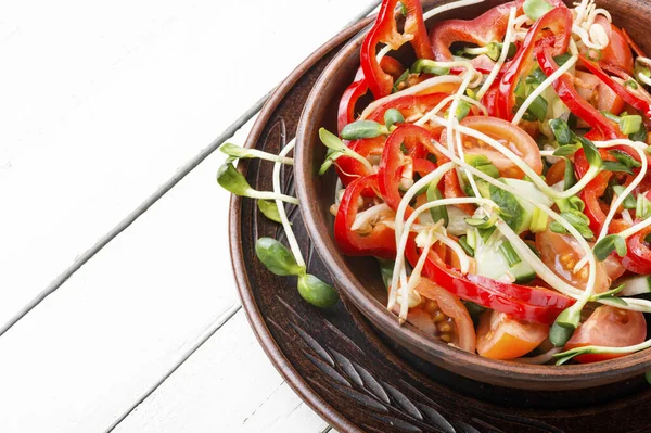 Voorjaarsgroentesalade Met Zonnebloempitten Verse Groentesalade Witte Achtergrond — Stockfoto