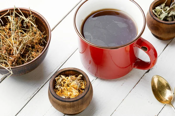 Healing Herbs Herbal Tea Glass Cup Green Tea — Stock Photo, Image