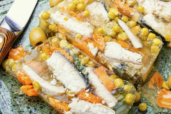 Geliertes Kaltes Fischgericht Gefüllt Mit Gallertbrot Russische Nationalküche — Stockfoto