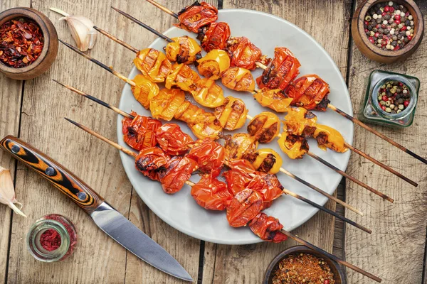 Vegetable skewers of tomatoes, cherry tomatoes on skewers.Diet kebab