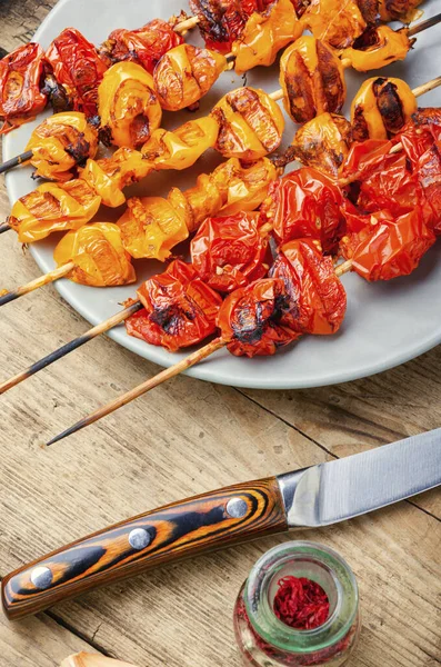 Vegetable skewers of tomatoes, cherry tomatoes on skewers.Diet kebab