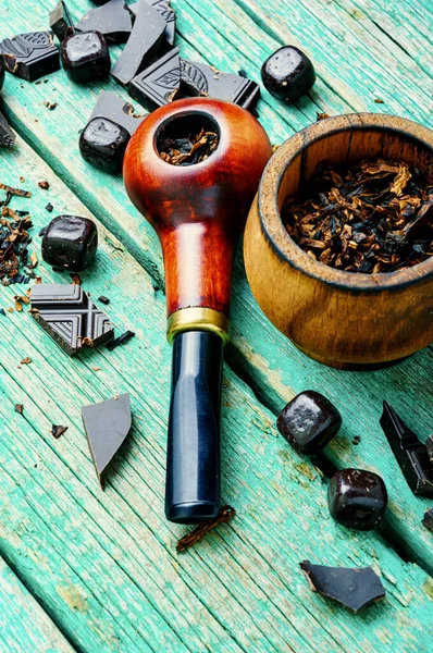 Tabac Aromatisé Chocolat Pour Fumer Pipes Tobacco Pipe Rempli Tabac — Photo