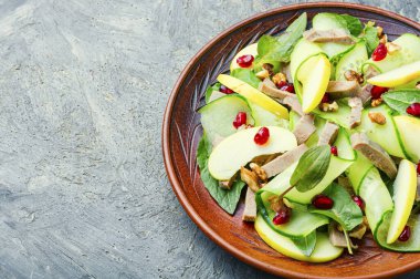 Sebze, meyve ve et diliyle iştah açıcı salata. Diyet yemek..