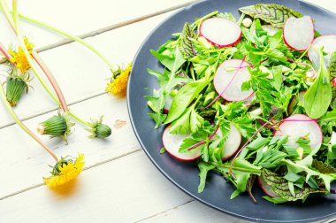 Turp, ısırgan otu, kuş ve karahindiba salatası.