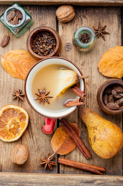 Traditional Autumn Alcoholic Drink Warm Pear Mulled Wine Pear Wine — Stock Photo, Image