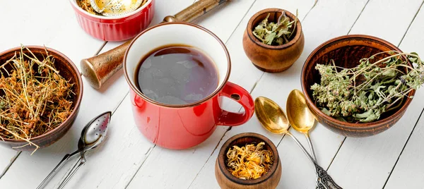 Healing Herbs Herbal Tea Glass Cup Green Tea — Stock Photo, Image