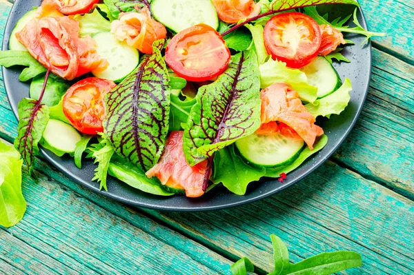 Egészséges Halsaláta Zöldséggel Salátával — Stock Fotó