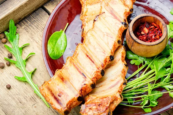 Leckeres Schweinefleisch Oder Geräucherte Schweinerippchen — Stockfoto