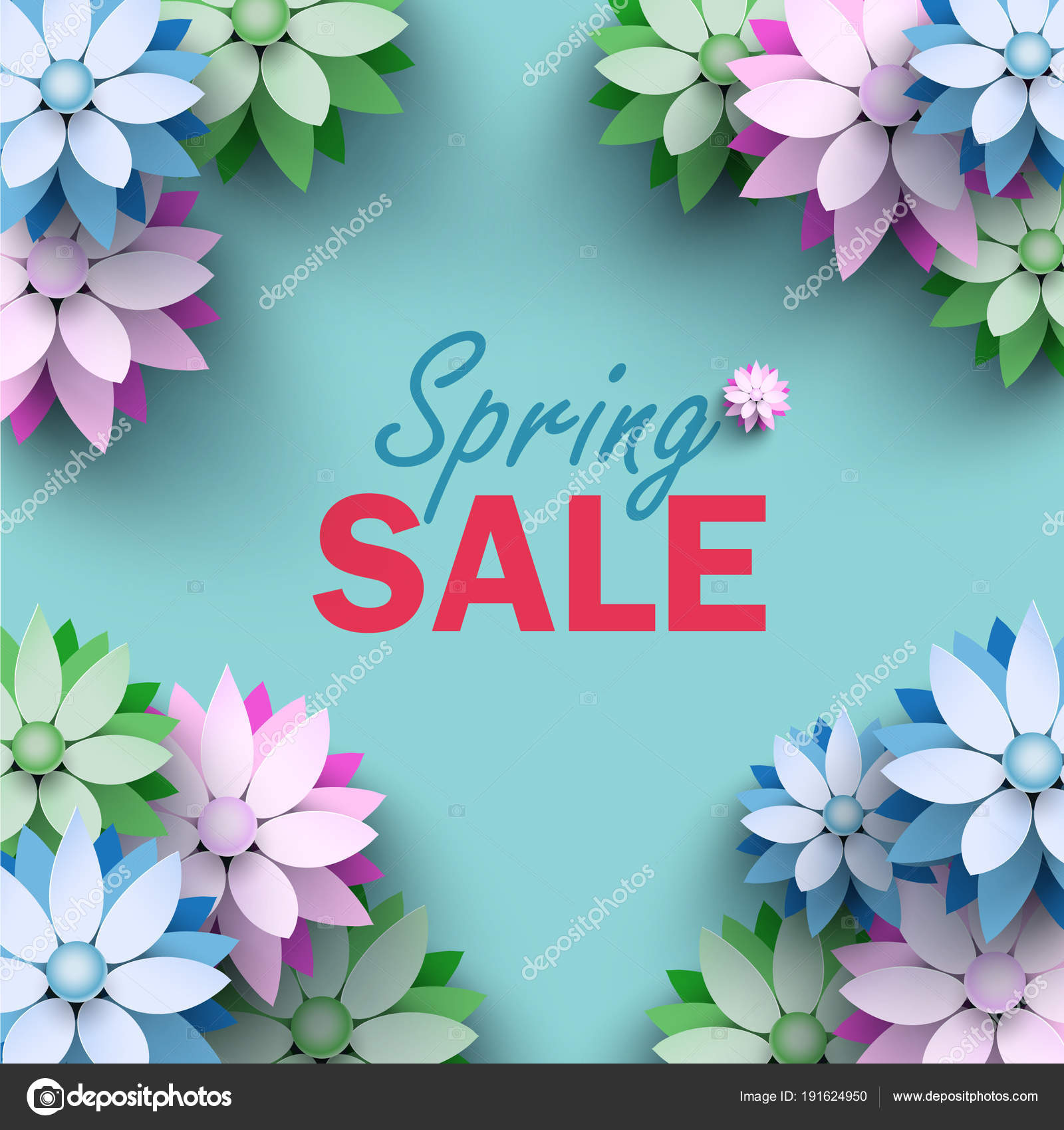 Spring Sale Sign Template Paper Cut Flowers Vector Image By C Mondo Robot Vector Stock 191624950