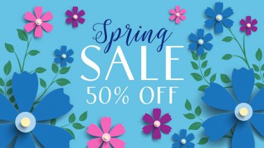 Satılık işareti şablon vektör kağıt kesme çiçekler ile bahar ve bırakın