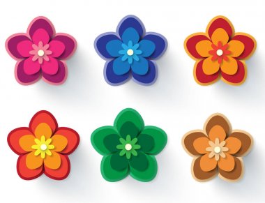 Çiçek öğeleri. Beyaz bir arka plan üzerinde vektör kağıt kesme çiçekler. 