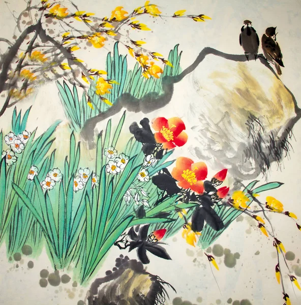 Chinese traditionele schilderkunst van vogels — Stockfoto