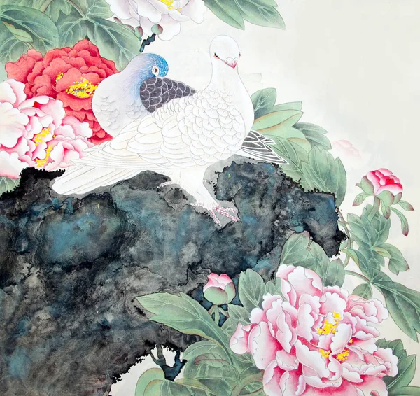 Κινεζική παραδοσιακή ζωγραφική των πτηνών — Φωτογραφία Αρχείου