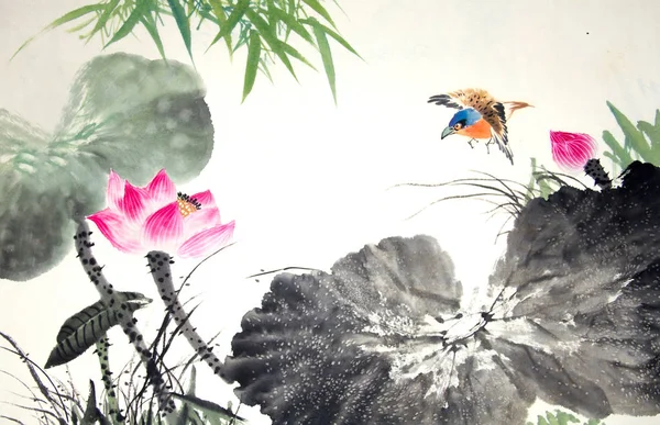 Peinture traditionnelle chinoise d'oiseaux — Photo