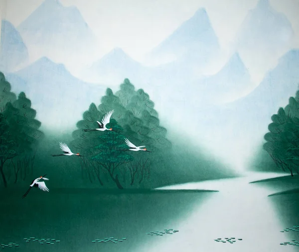 Čínská tradiční malby jeřábů — Stock fotografie