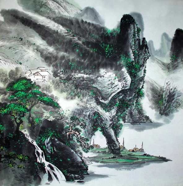 Κινεζική παραδοσιακή ζωγραφική του τοπίου — Φωτογραφία Αρχείου