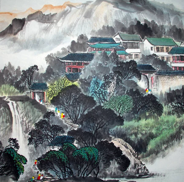 Pintura tradicional chinesa de paisagem — Fotografia de Stock