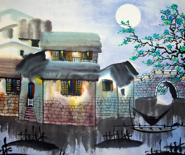 Chinese traditional painting of water house