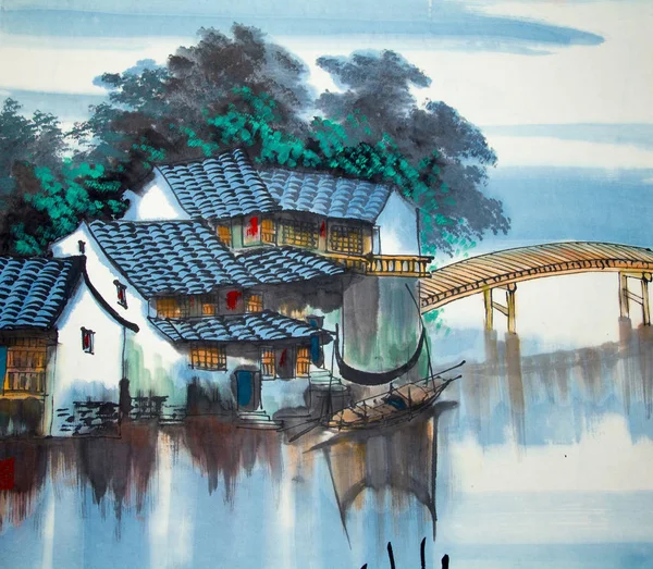 Chinese traditional painting of water house