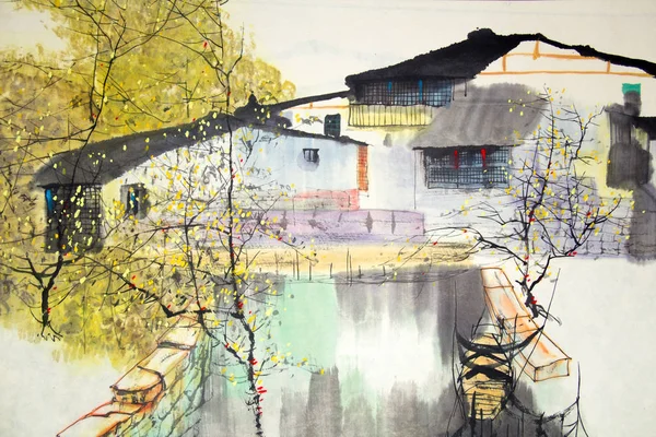 Китайська традиційна живопис будинок води — стокове фото