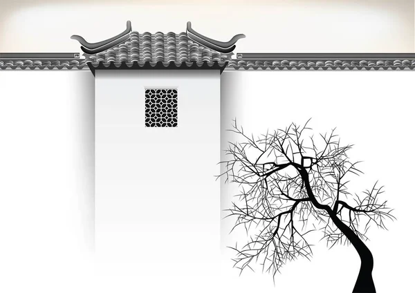 Güney Çin Geleneksel Eski Bina Çatısı — Stok Vektör