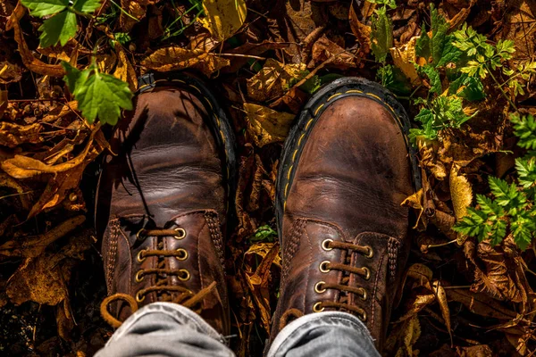 Boots and autumn leaves