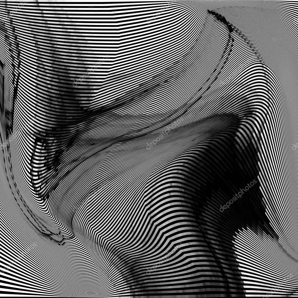 Glitch abstract background with distortion effect, bug, error, random wave black and white, monochrome lines for design concepts, posters, wallpapers, presentations and prints. Vector illustration.