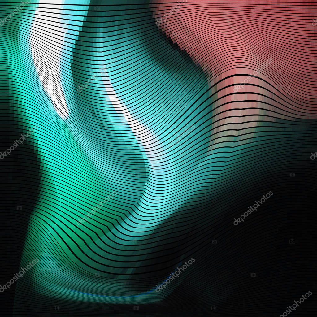 Glitch abstract background with distortion effect, random wave color lines for design concepts, posters, wallpapers, presentations and prints. Vector illustration.