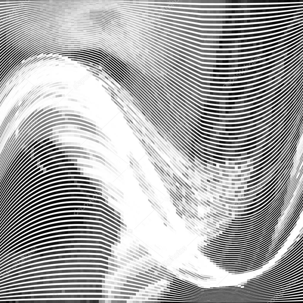 Glitch abstract background with distortion effect, random wave black and white, monochrome lines for design concepts, posters, wallpapers, presentations and prints. Vector illustration.