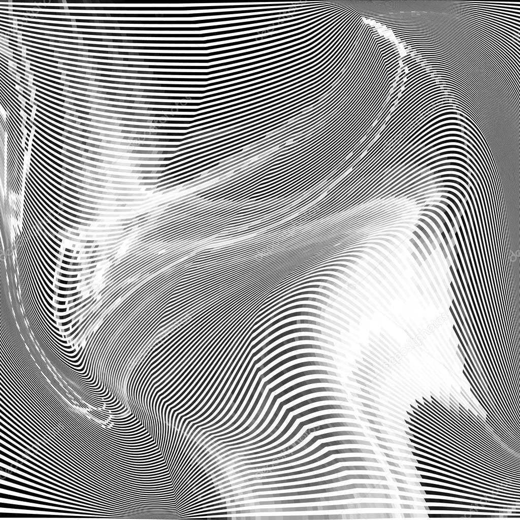 Glitch abstract background with distortion effect, random wave black and white, monochrome lines for design concepts, posters, wallpapers, presentations and prints. Vector illustration.