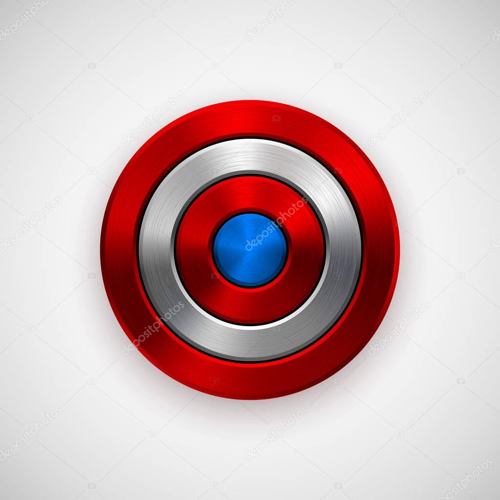 4th of July Independence Day badge, circle button template with metal texture, chrome, silver, steel and realistic shadow for logo, design concepts, interfaces, apps. Vector illustration.