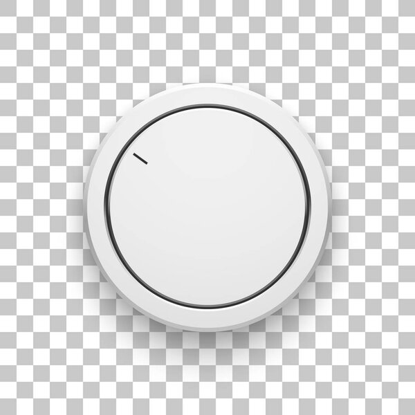 White technology volume knob, music button with realistic designed shadow, range scale and transparent background for design concepts, web, interfaces, UI, applications, apps. Vector illustration.