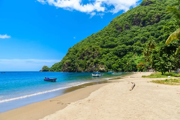 Playa Paradisíaca Soufriere Bay Con Vista Las Montañas Santa Lucía — Foto de Stock