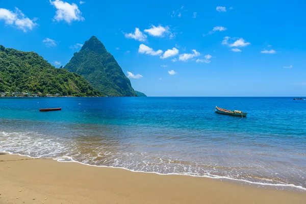 Plage Paradisiaque Soufrière Bay Avec Vue Sur Les Montagnes Sainte — Photo