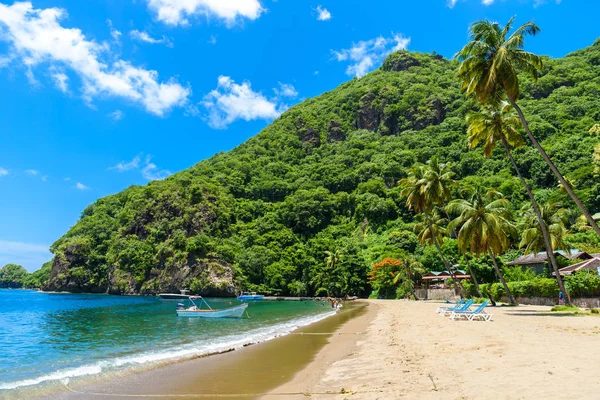 Spiaggia Paradisiaca Nella Piccola Città Soufriere Santa Lucia Isola Tropicale — Foto Stock