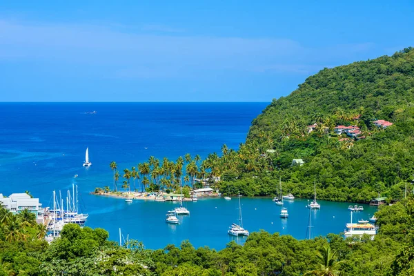 Vista Ravvicinata Della Baia Marigot Con Yacht Crociera Costa Occidentale — Foto Stock