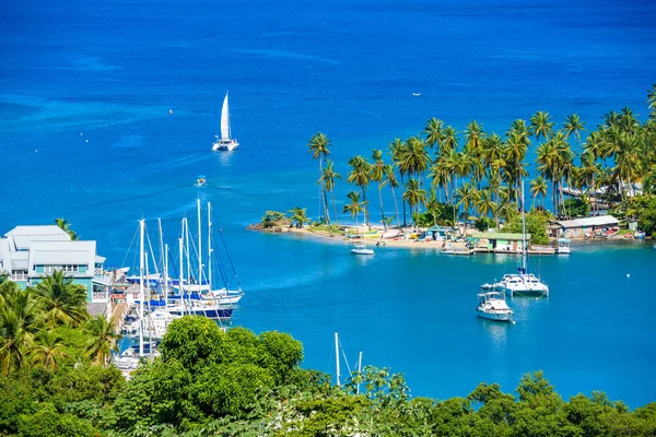 Vista Cercana Yates Crucero Marigot Bay Santa Lucía Caribe — Foto de Stock