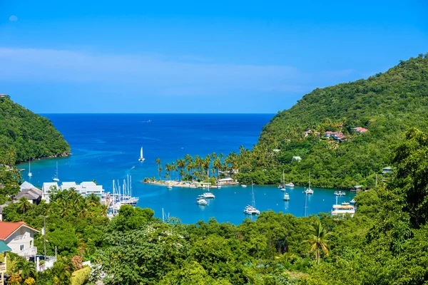 Vista Ravvicinata Della Baia Marigot Con Yacht Crociera Costa Occidentale — Foto Stock