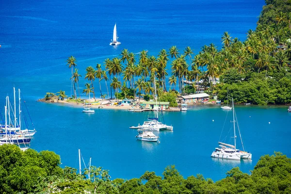 Vista Vicino Yacht Crociera Marigot Bay Santa Lucia Caraibi — Foto Stock