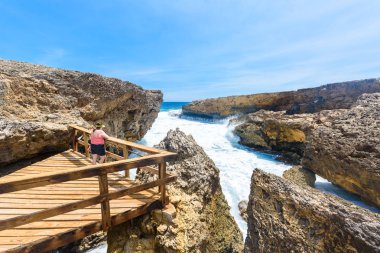 Shete Boka National park - Amazing landscape scenery around the small Caribbean island of Curacao in the ABC islands - Crashing waves at the beach and the beautiful coastline clipart