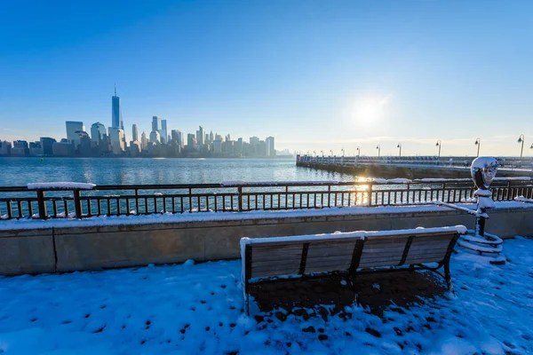 Malowniczy Widok Nowego Jorku Manhattan Nad Rzeką Hudson Liberty State — Zdjęcie stockowe