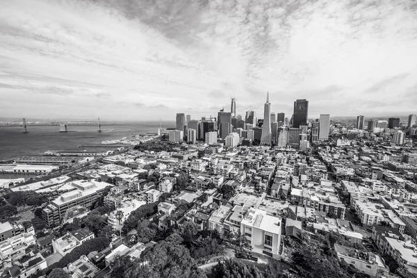 Černá Bílá Panoramatické Panorama San Francisco Downtown Kalifornie Usa — Stock fotografie