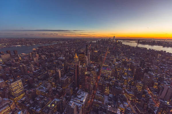 Vista Panorâmica Centro Manhattan Com Arranha Céus Crepúsculo Nova York — Fotografia de Stock