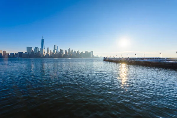 Vista Panorámica Nueva York Manhattan Sobre Río Hudson Desde Liberty — Foto de Stock