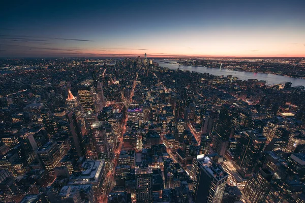Manhattan Skyline Centro Com Arranha Céus Crepúsculo Nova York Eua — Fotografia de Stock